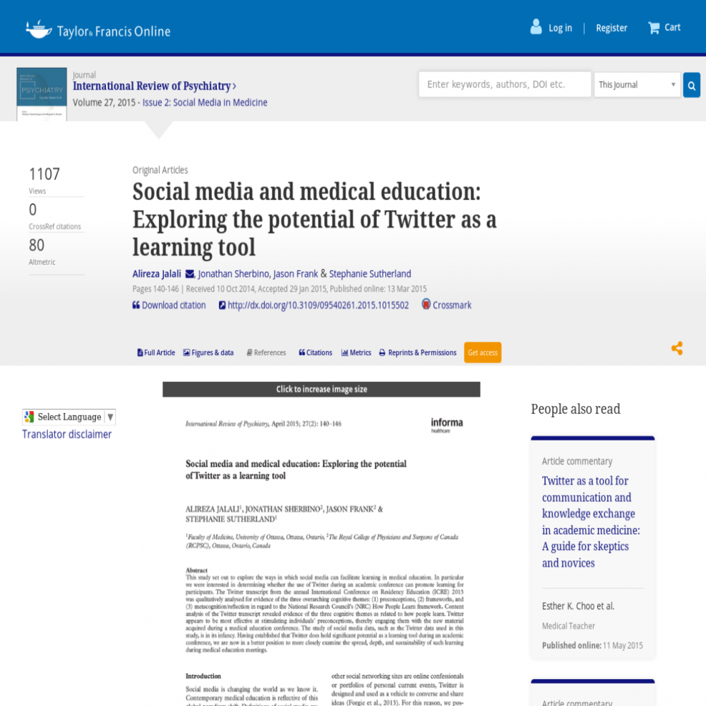 A healthcare social media research article published in International Review of Psychiatry, March 13, 2015