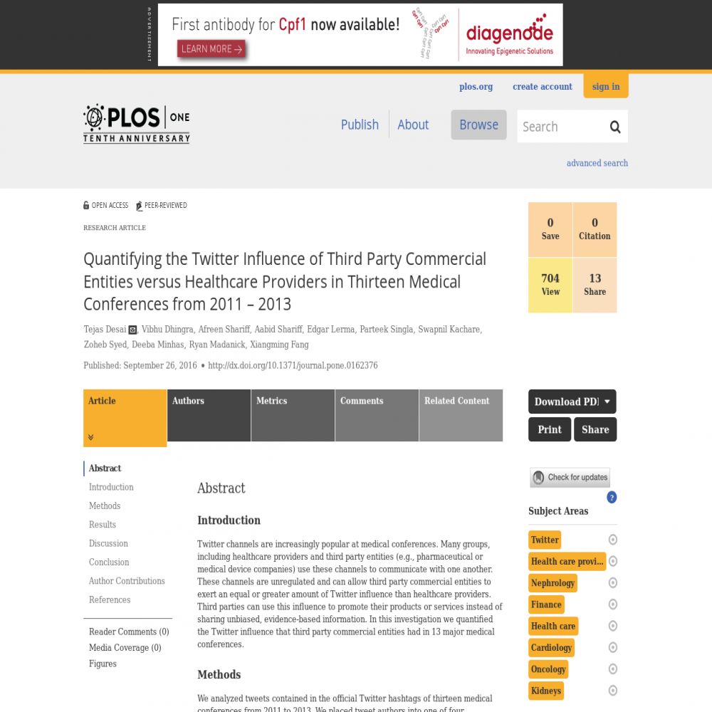 A healthcare social media research article published in PLoS ONE, September 26, 2016