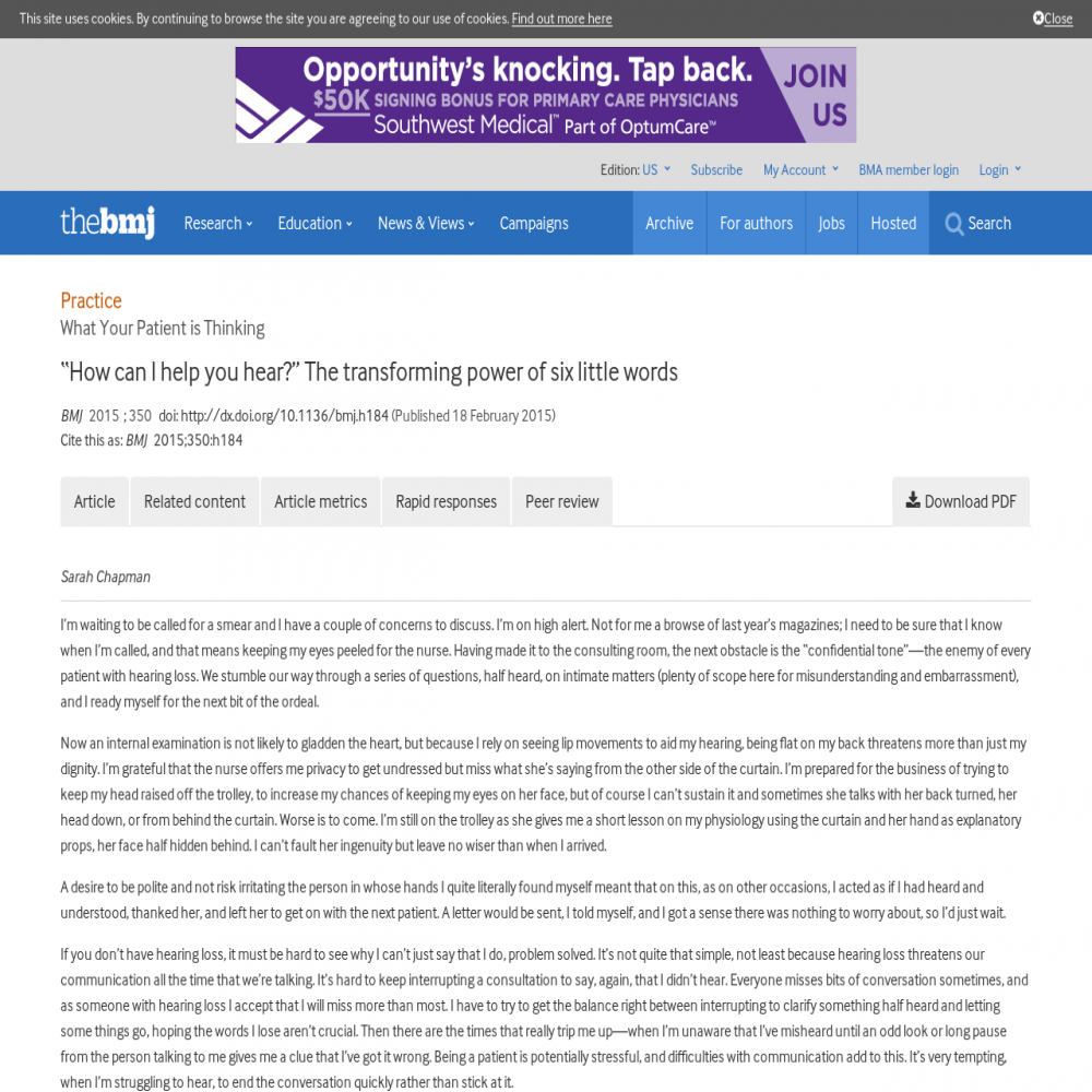 A healthcare social media research article published in British Medical Journal, February 18, 2015