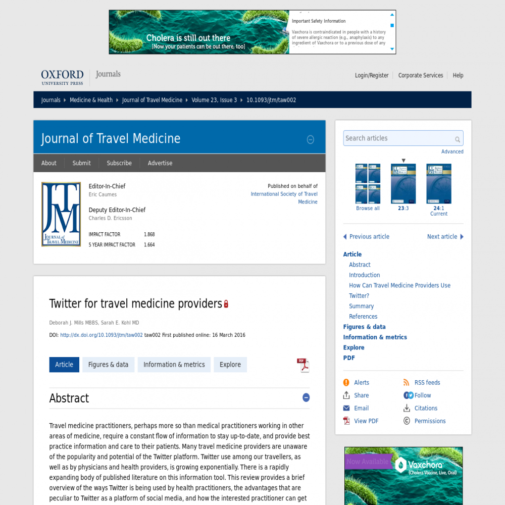 A healthcare social media research article published in Journal of Travel Medicine, March 16, 2016