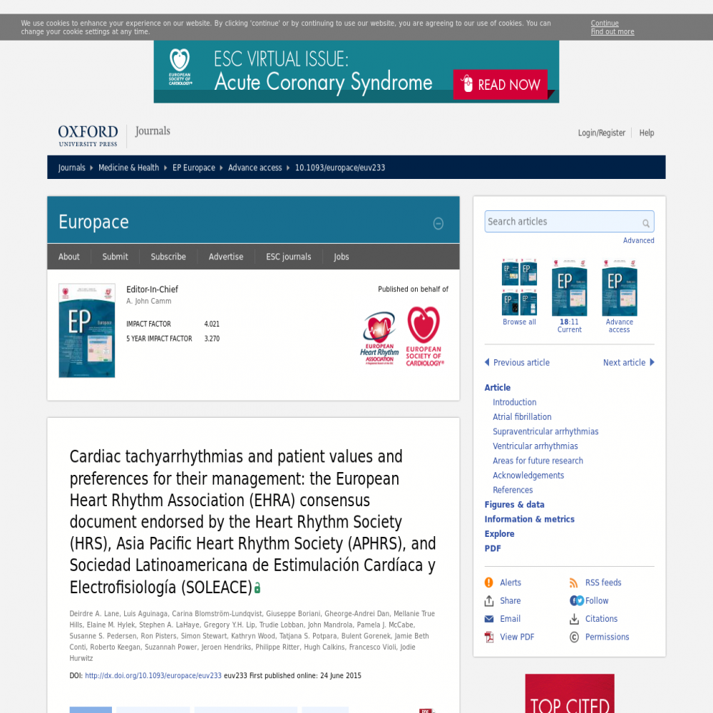 A healthcare social media research article published in Europace, June 24, 2015