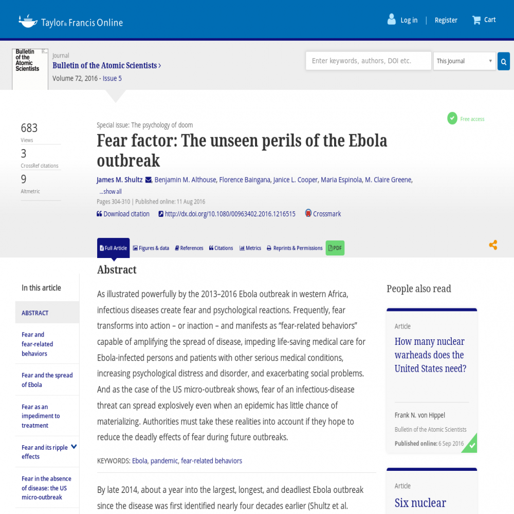 A healthcare social media research article published in Bulletin of the Atomic Scientists, August 11, 2016