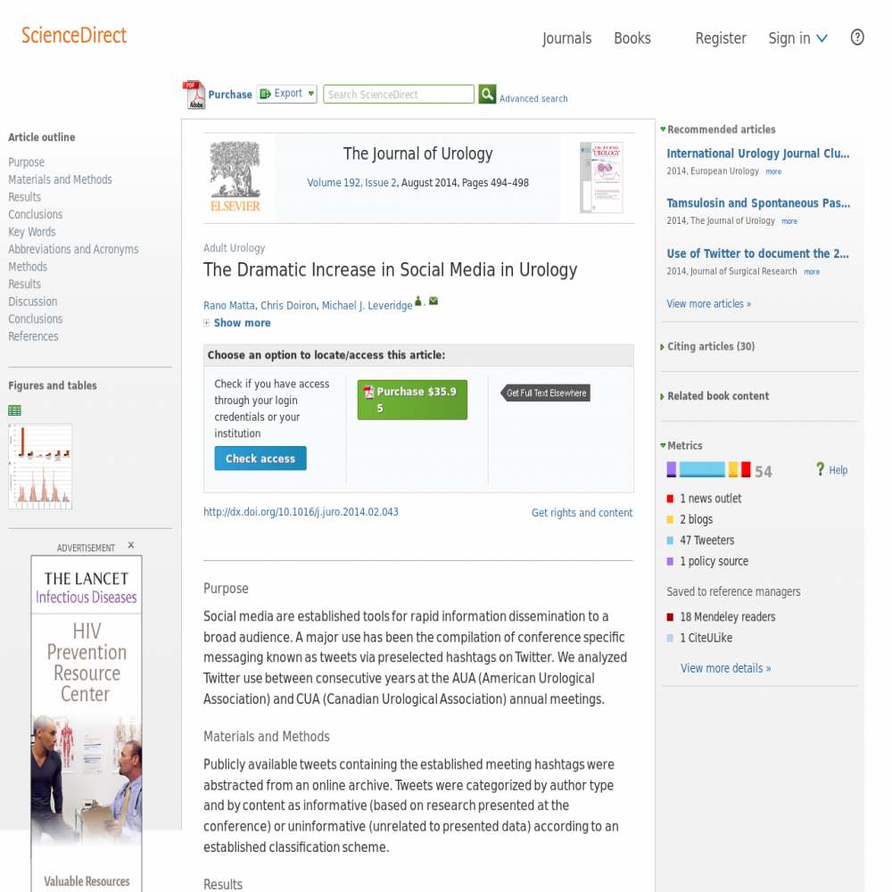 A healthcare social media research article published in The Journal of Urology, August 1, 2014