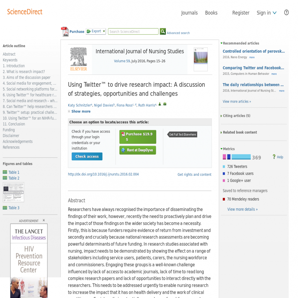 A healthcare social media research article published in International Journal of Nursing Studies, July 1, 2016