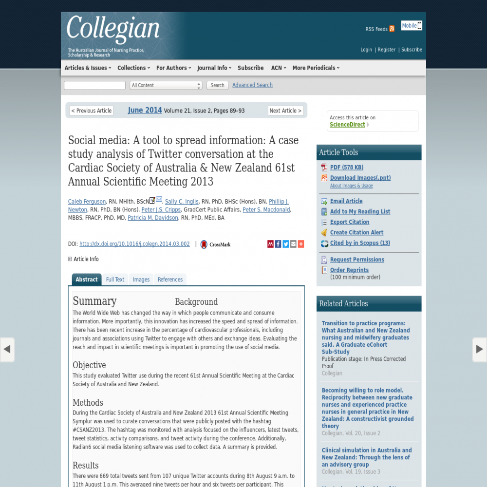 A healthcare social media research article published in Australia., June 1, 2014