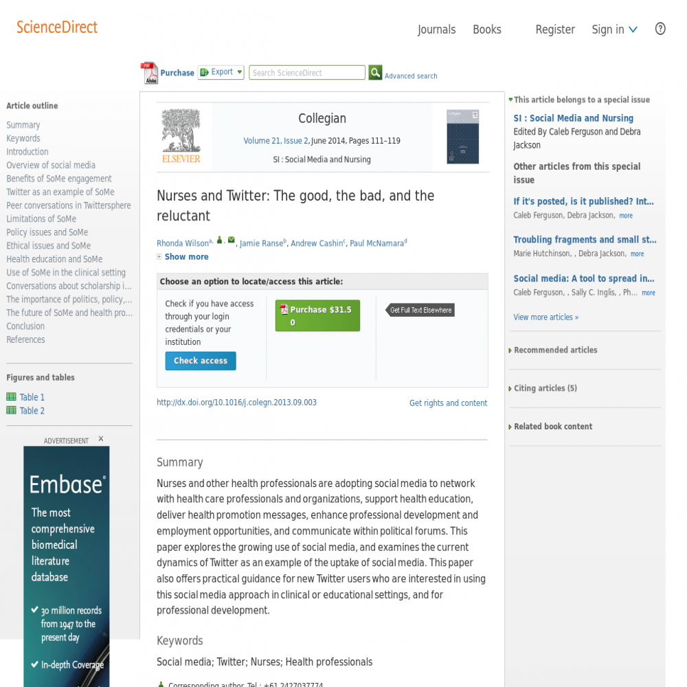 A healthcare social media research article published in Australia., June 1, 2014
