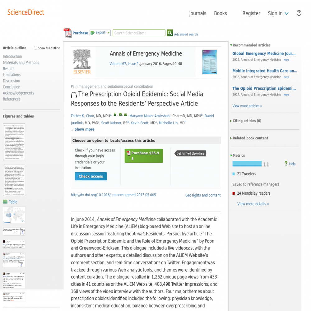 A healthcare social media research article published in Annals of Emergency Medicine, January 1, 2016