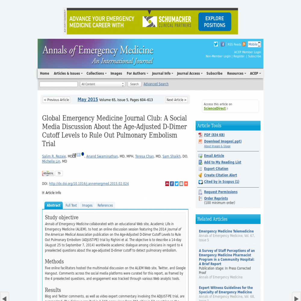A healthcare social media research article published in Annals of Emergency Medicine, May 1, 2015