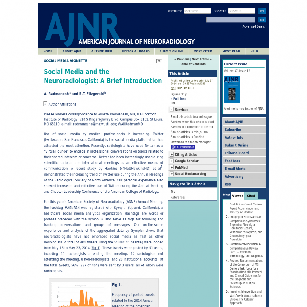 A healthcare social media research article published in American Journal of Neuroradiology, July 17, 2014