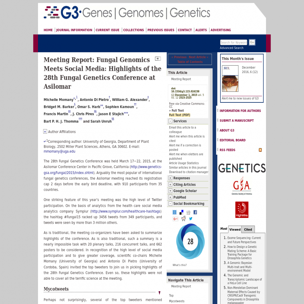 A healthcare social media research article published in G3: Genes, December 1, 2015