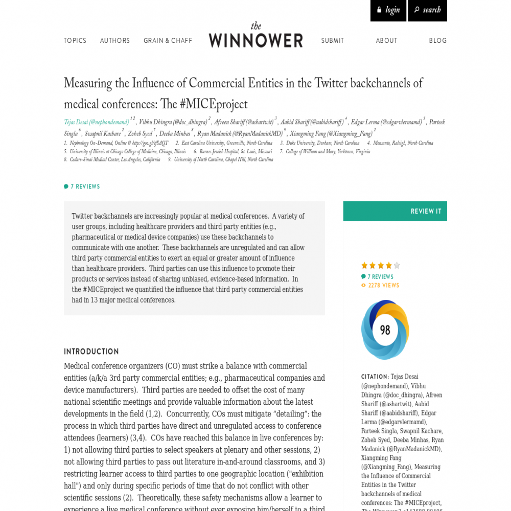 A healthcare social media research article published in The Winnower, July 13, 2015