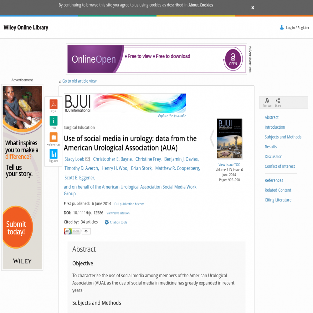 A healthcare social media research article published in British Journal of Urology, June 6, 2014