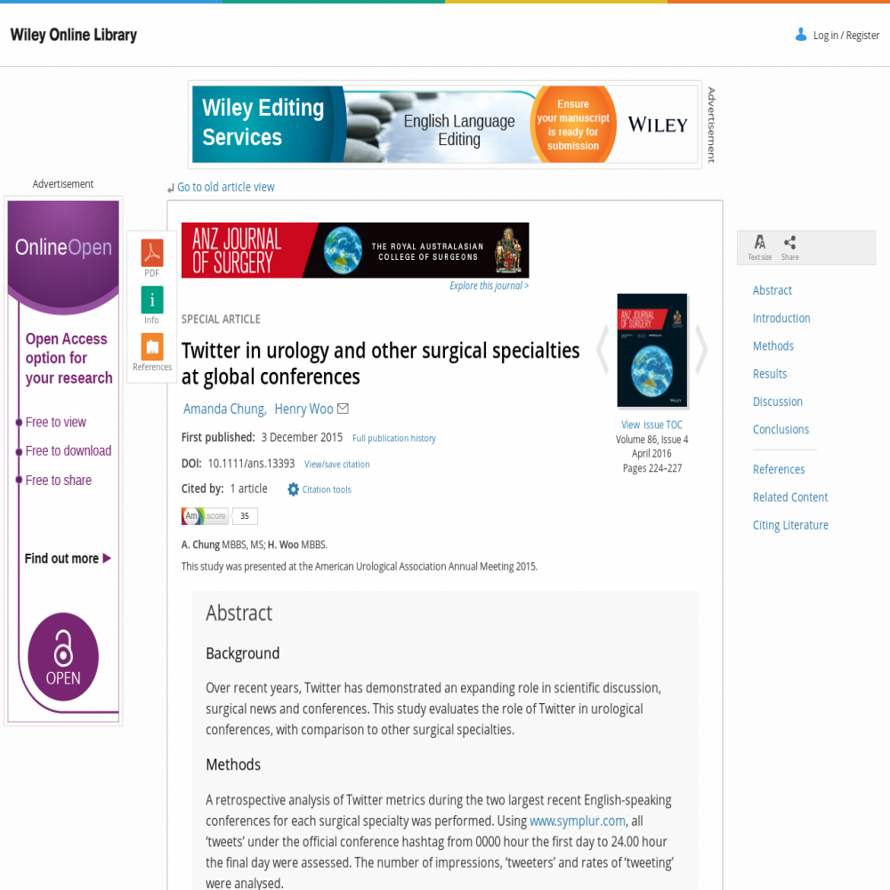 A healthcare social media research article published in Australian & New Zealand Journal of Surgery, December 3, 2015