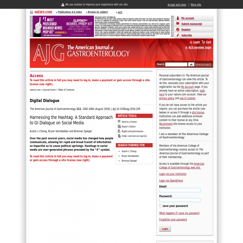 A healthcare social media research article published in American Journal of Gastroenterology, August 1, 2016