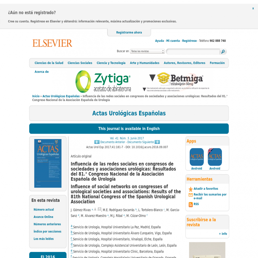 A healthcare social media research article published in Actas Urológicas Españolas, November 25, 2016