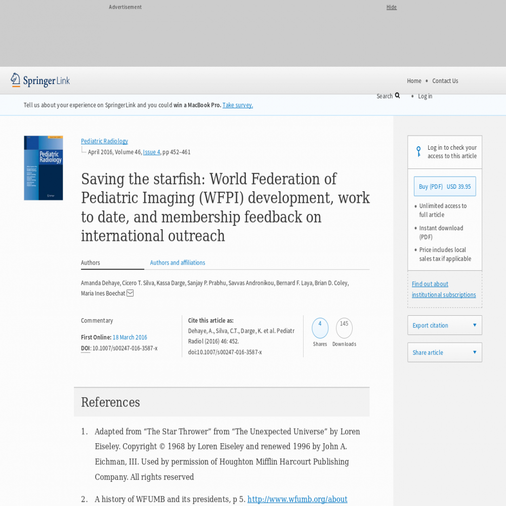A healthcare social media research article published in Pediatric Radiology, March 18, 2016