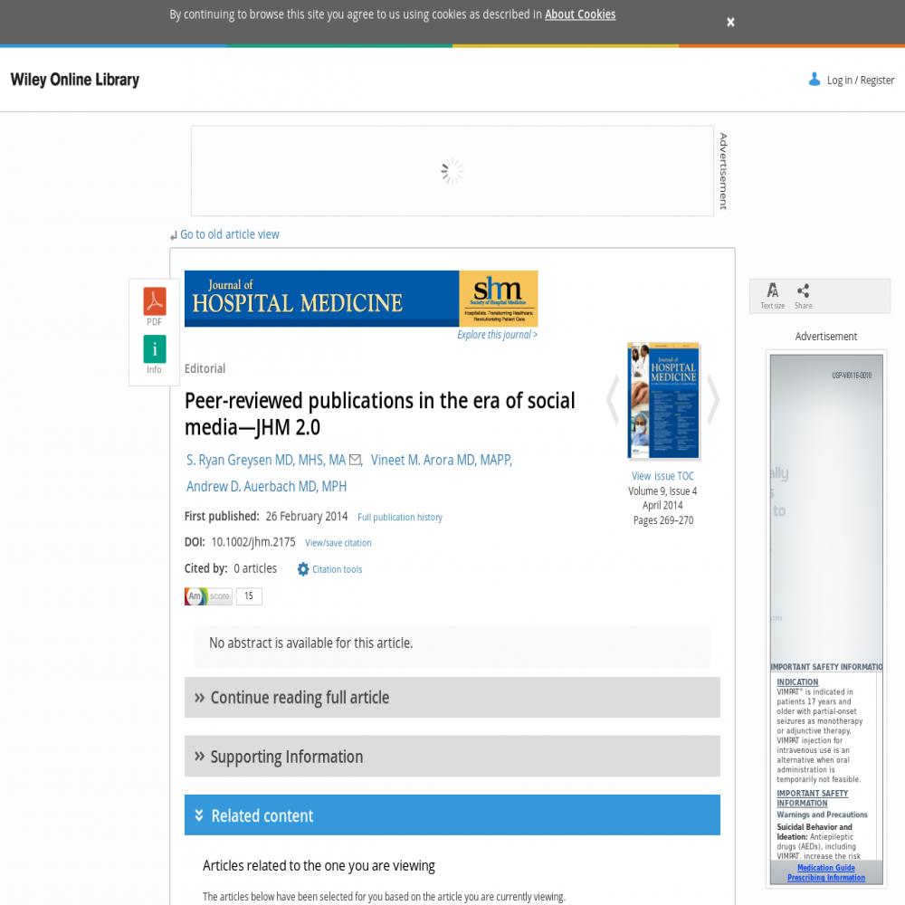 A healthcare social media research article published in Journal of Hospital Medicine, February 26, 2014