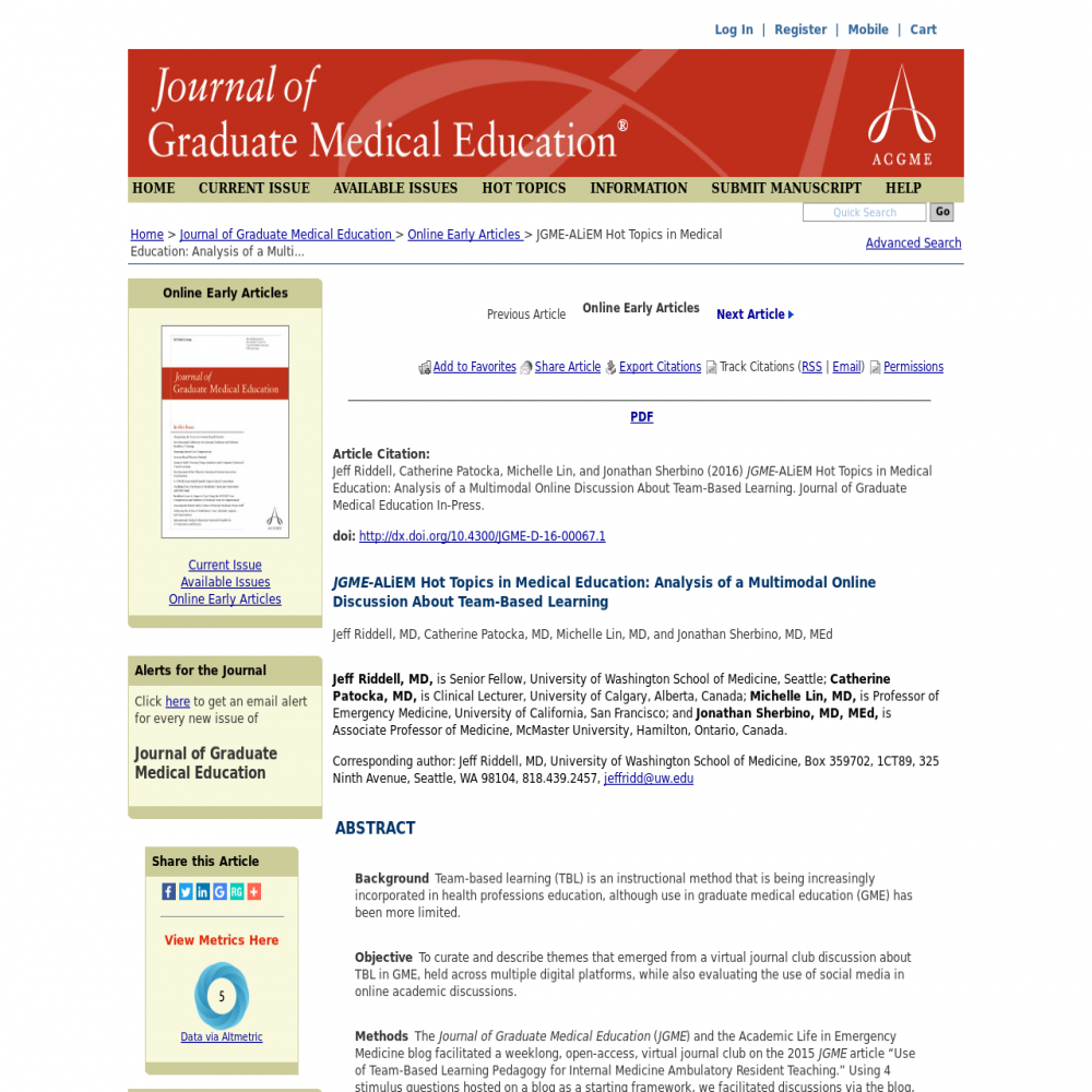 A healthcare social media research article published in Journal of Graduate Medical Education, February 1, 2017