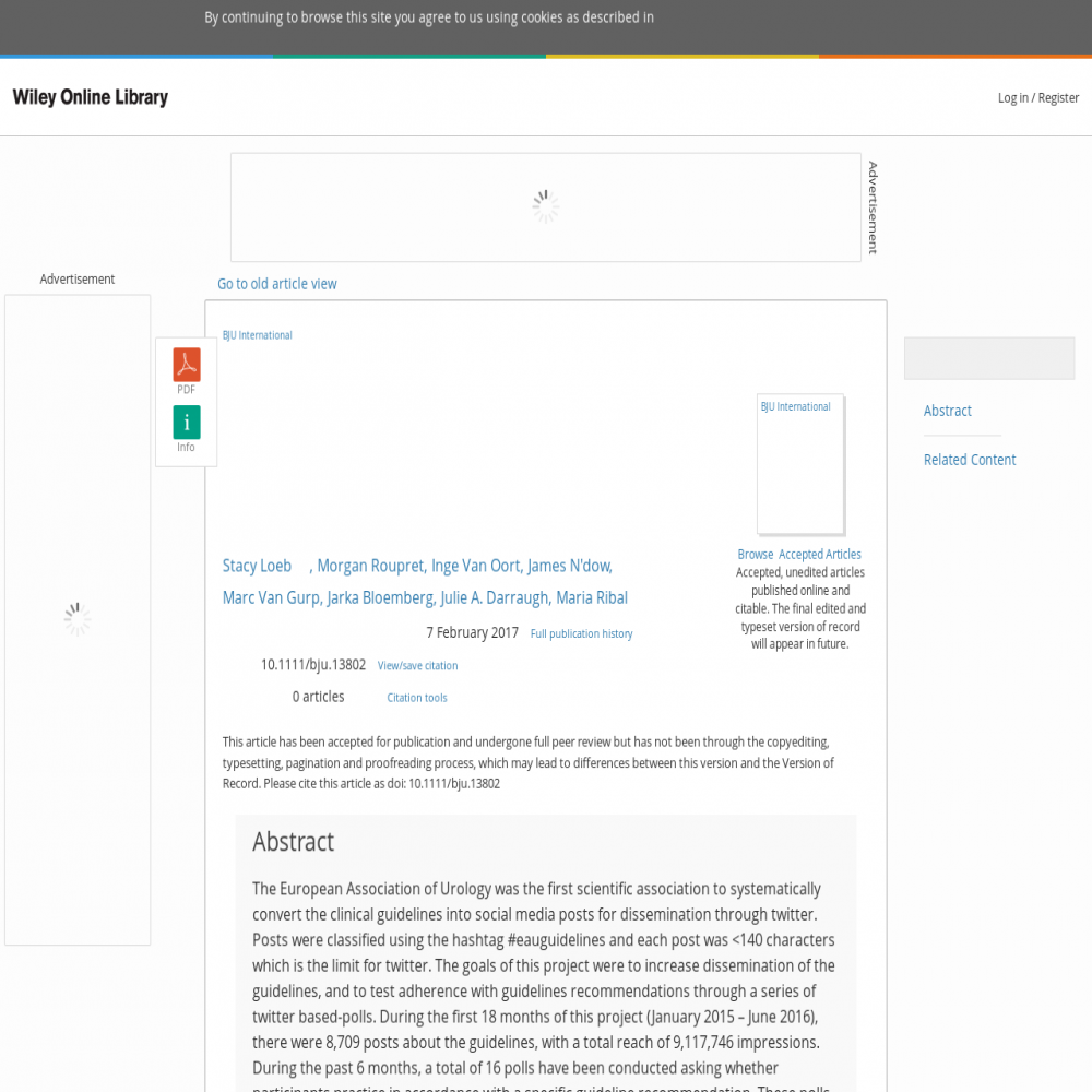 A healthcare social media research article published in British Journal of Urology, March 10, 2017