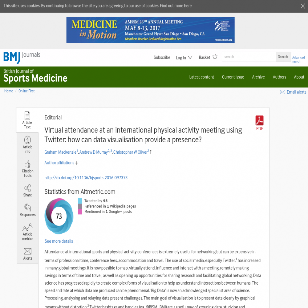 A healthcare social media research article published in British Journal of Sports Medicine, March 2, 2017