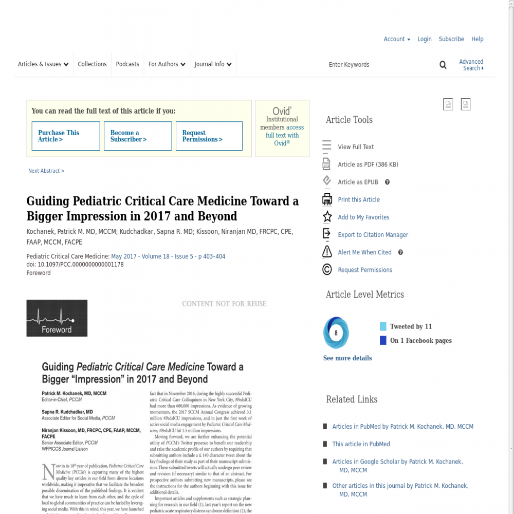 A healthcare social media research article published in Pediatric Critical Care Medicine, May 1, 2017
