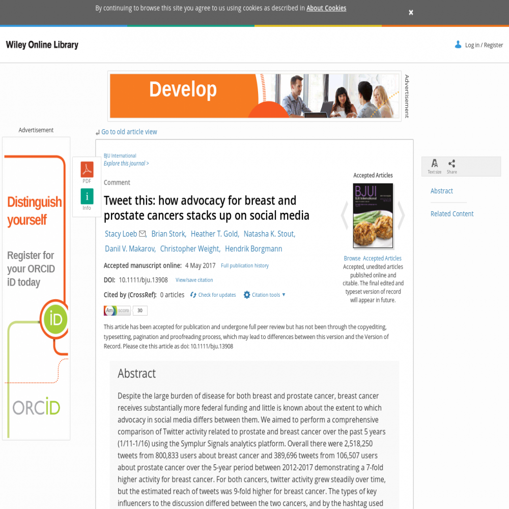 A healthcare social media research article published in British Journal of Urology, June 7, 2017