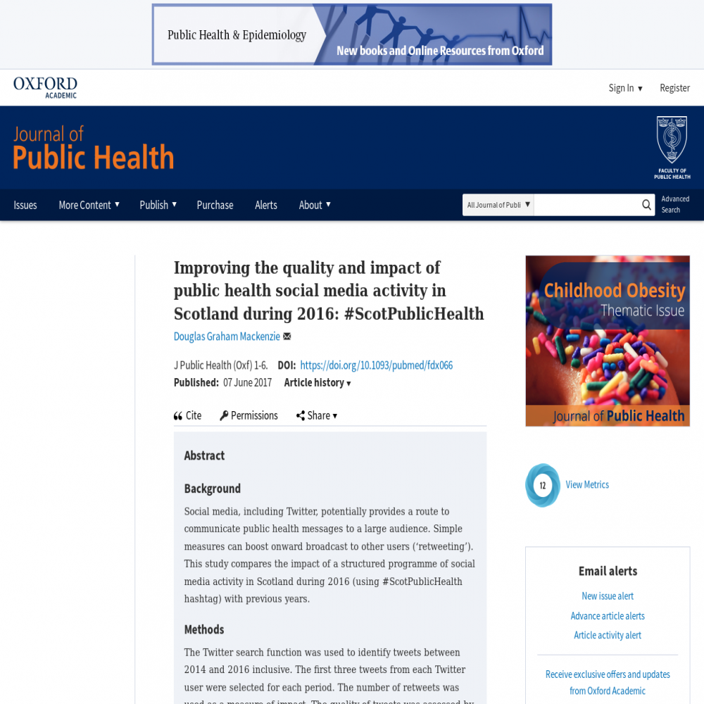 A healthcare social media research article published in Journal of Public Health, June 7, 2017