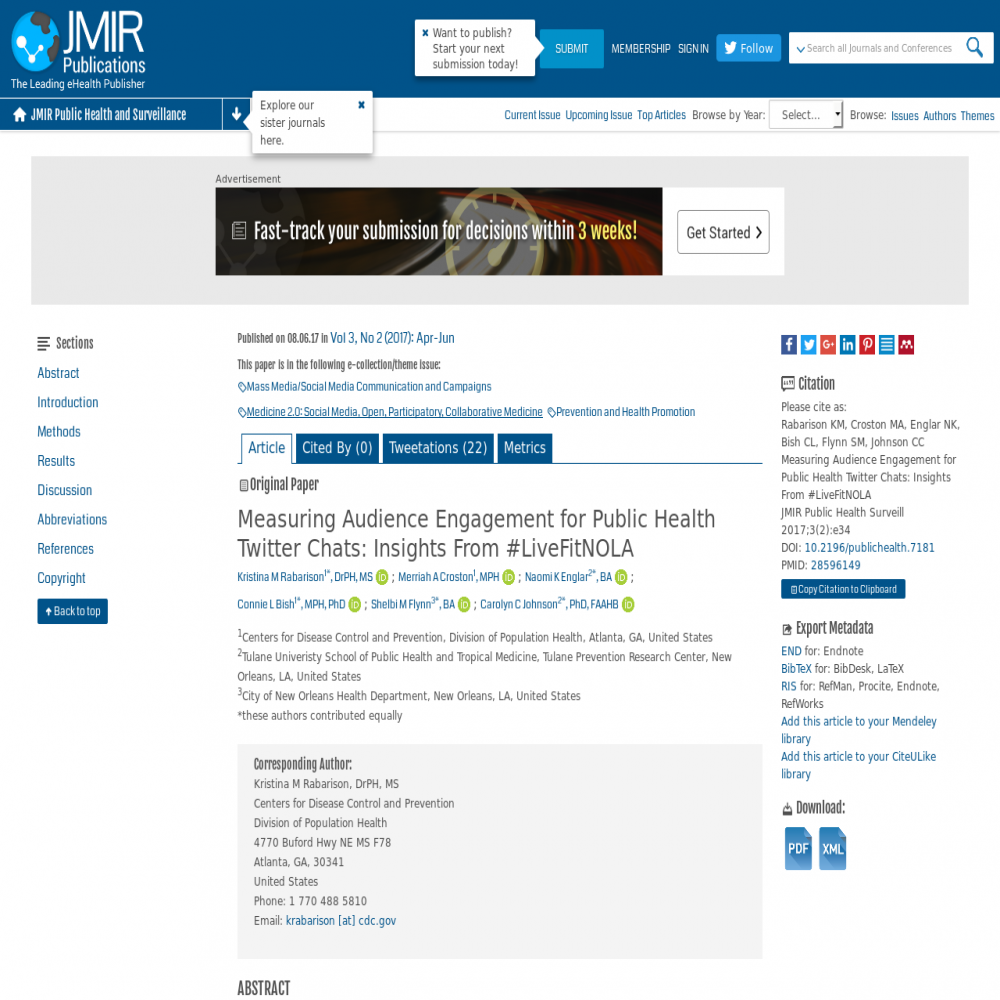 A healthcare social media research article published in JMIR Public Health and Surveillance, June 8, 2017