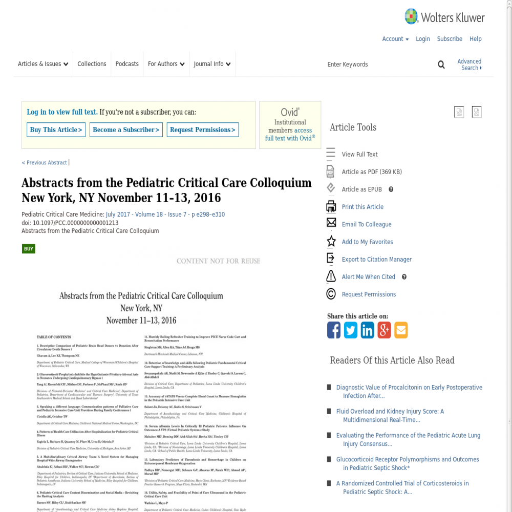 A healthcare social media research article published in Pediatric Critical Care Medicine, July 1, 2017