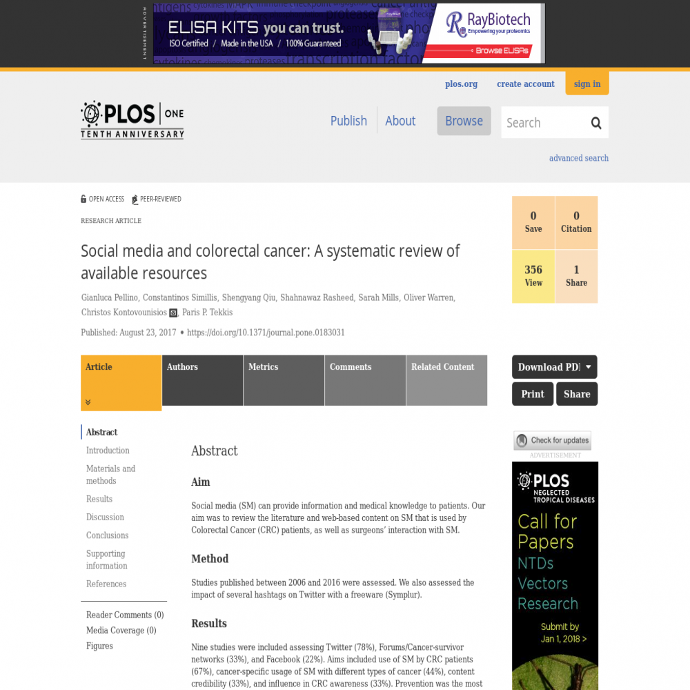 A healthcare social media research article published in PLoS ONE, August 23, 2017