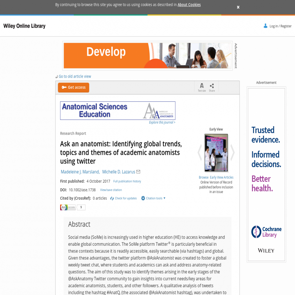 A healthcare social media research article published in Anatomical Sciences Education, October 4, 2017