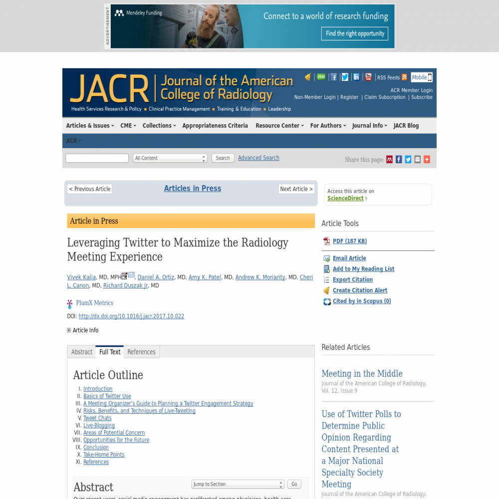 A healthcare social media research article published in Journal of the American College of Radiology, January 1, 2018