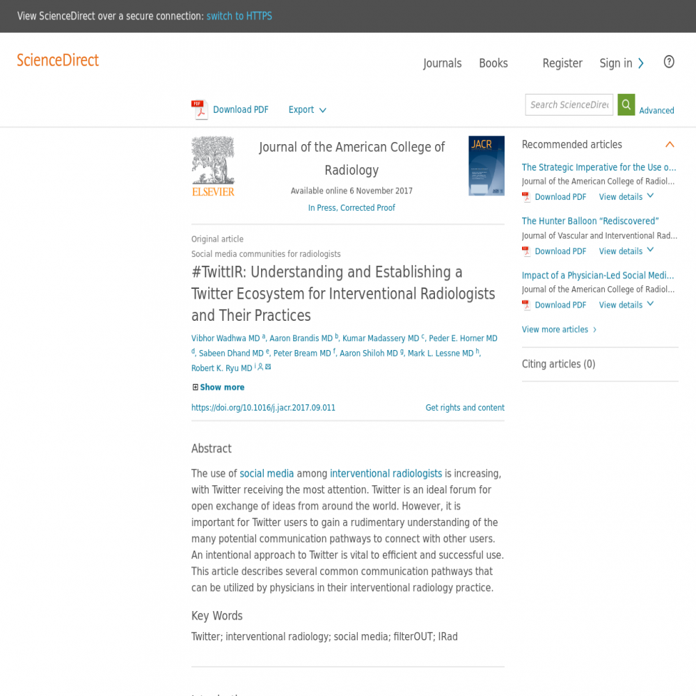 A healthcare social media research article published in Journal of the American College of Radiology, January 1, 2018