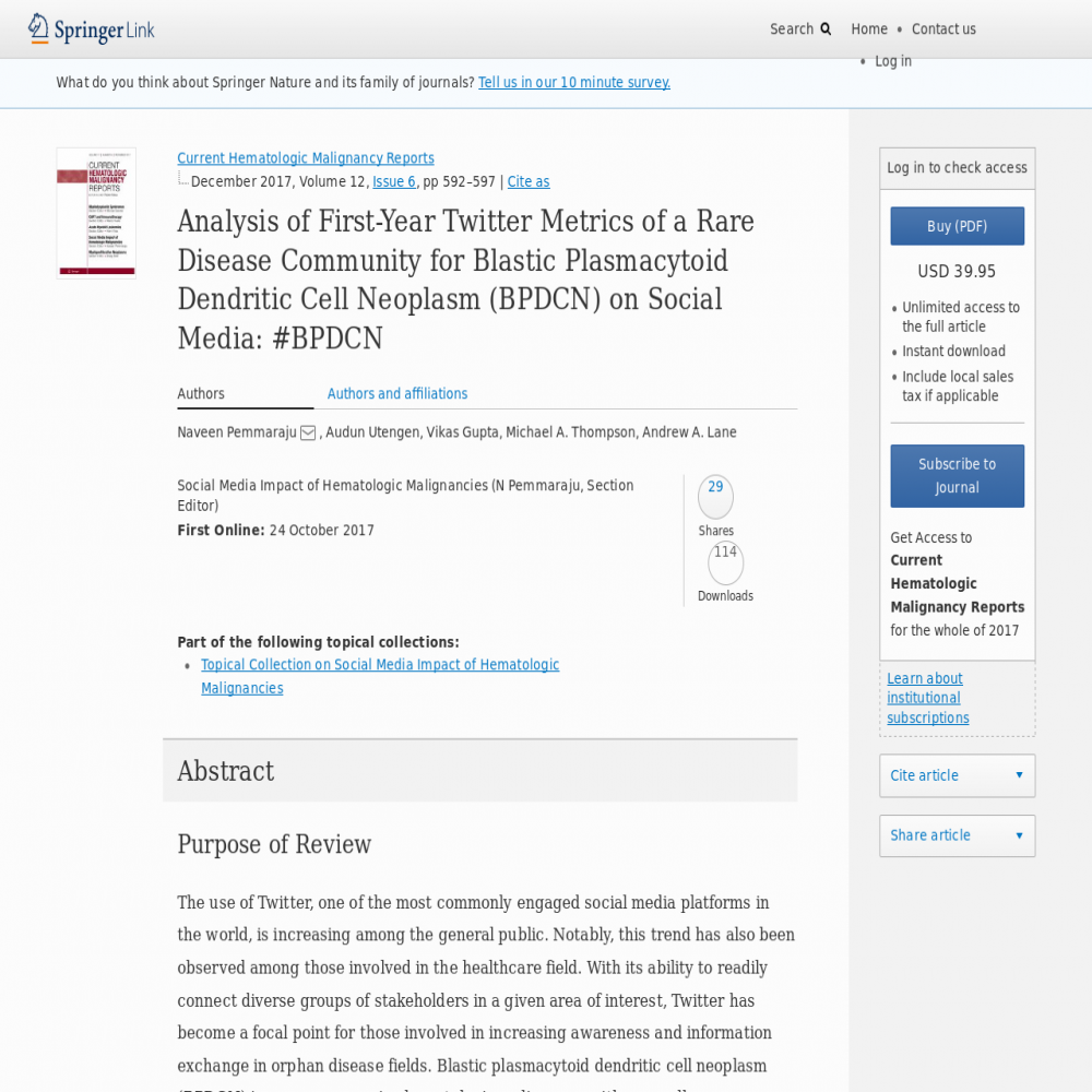 A healthcare social media research article published in Current Hematologic Malignancy Reports, October 24, 2017