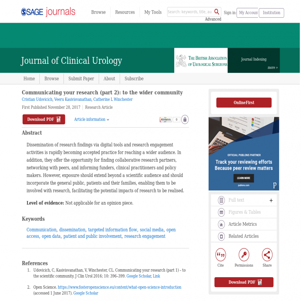 A healthcare social media research article published in Journal of Clinical Urology, November 28, 2017