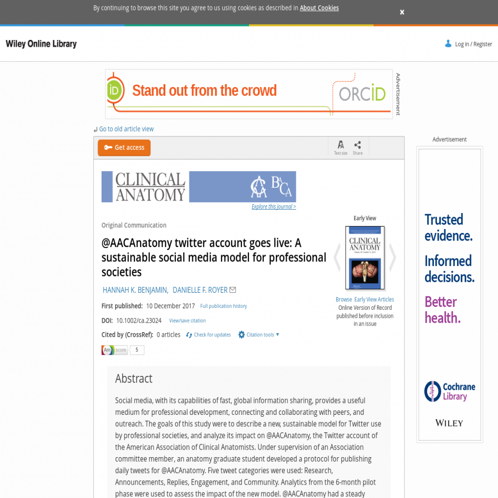 A healthcare social media research article published in Clinical Anatomy, December 10, 2017